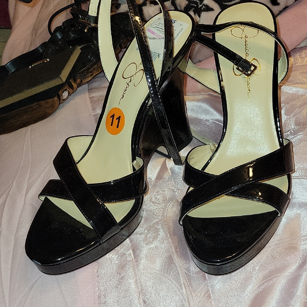 Jessica Simpson Black Wedge Sandals